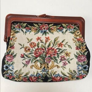 Vintage Floral Tapestry Clutch Bag with Bakelite clasp